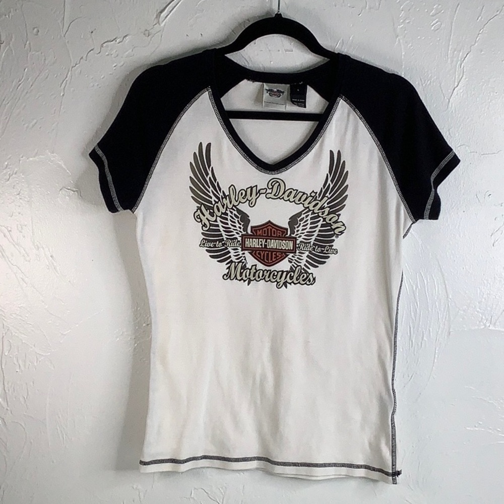 Harley Davidson Live to ride Ride to alive v-neck SS tee women shirt size Large